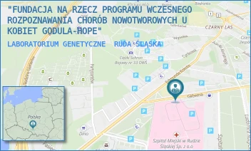 LABORATORIUM GENETYCZNE - "FUNDACJA NA RZECZ PROGRAMU WCZESNEGO ROZPOZNAWANIA CHORÓB NOWOTWOROWYCH U KOBIET GODULA-HOPE" - UL. GŁÓWNA 11/A1,  RUDA ŚLĄSKA