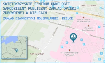 ZAKŁAD DIAGNOSTYKI MOLEKULARNEJ - ŚWIĘTOKRZYSKIE CENTRUM ONKOLOGII SAMODZIELNY PUBLICZNY ZAKŁAD OPIEKI ZDROWOTNEJ W KIELCACH - ARTWIŃSKIEGO 3,  KIELCE