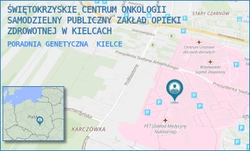 PORADNIA GENETYCZNA - ŚWIĘTOKRZYSKIE CENTRUM ONKOLOGII SAMODZIELNY PUBLICZNY ZAKŁAD OPIEKI ZDROWOTNEJ W KIELCACH - ARTWIŃSKIEGO 3,  KIELCE