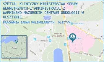 PRACOWNIA BADAŃ MOLEKULARNYCH - SZPITAL KLINICZNY MINISTERSTWA SPRAW WEWNĘTRZNYCH I ADMINISTRACJI Z WARMIŃSKO-MAZURSKIM CENTRUM ONKOLOGII W OLSZTYNIE - WOJSKA POLSKIEGO 37,  OLSZTYN